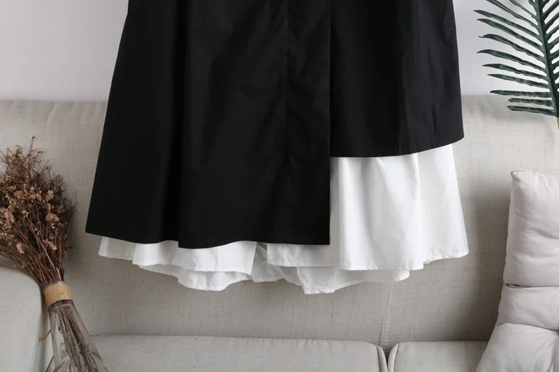 

W665 New Spring Summer Women High Waist Skirt Big Hem Button Zipper Asymmetric Patchwork Mid-Length Skirt