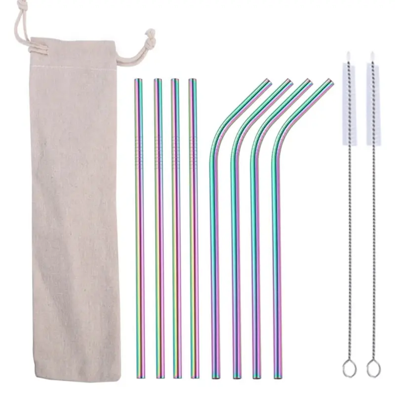 

10Pcs Reusable Straws Set Safe Healthy Stainless Steel Straws 304 Metal Straws Kit with Mini Cleaning Brush and Storage Bag