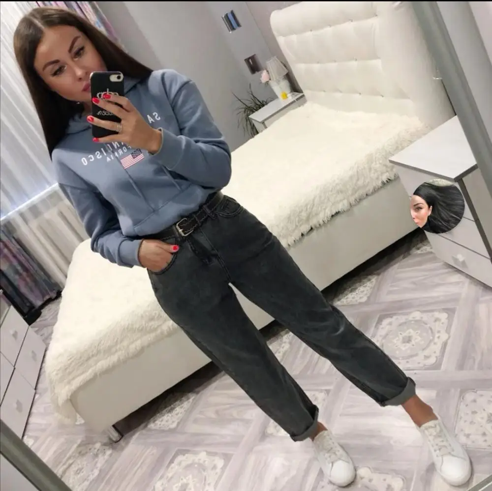 

Vintage Straight High Waist Jeans Women Boyfriend Mom Street Denim Jeans with Belt 2020 Loose Plus Size Jeans