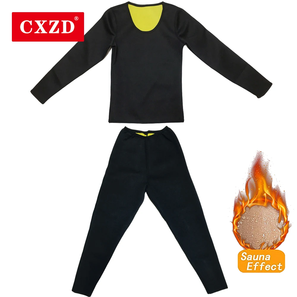 

FAKUNTN Hot Thermo Body Shaper Slimming Long Sleeve Shirt + Pant Workout Sweat Sauna Suit Neoprene shapewear Bodysuit Weight