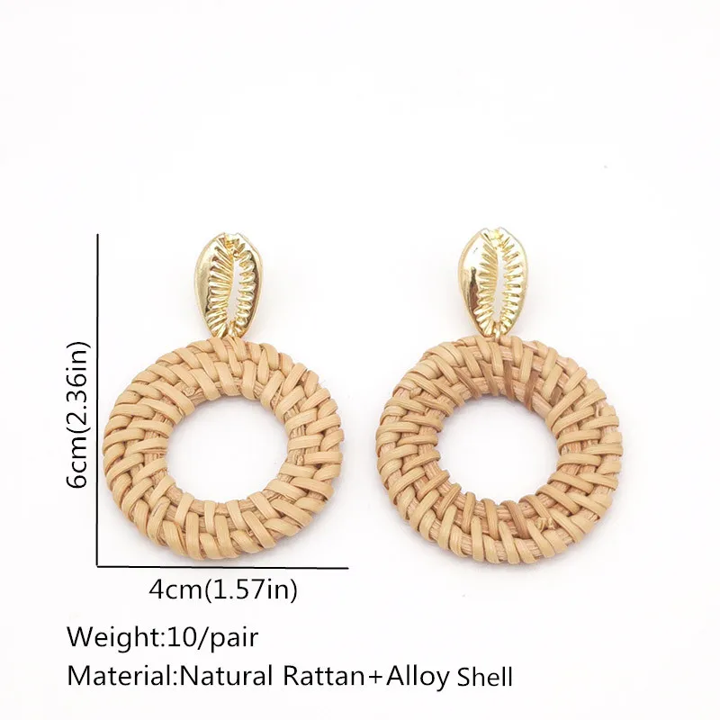 Модные деревянные вязаные висячие серьги из ротанга металлический корпус
