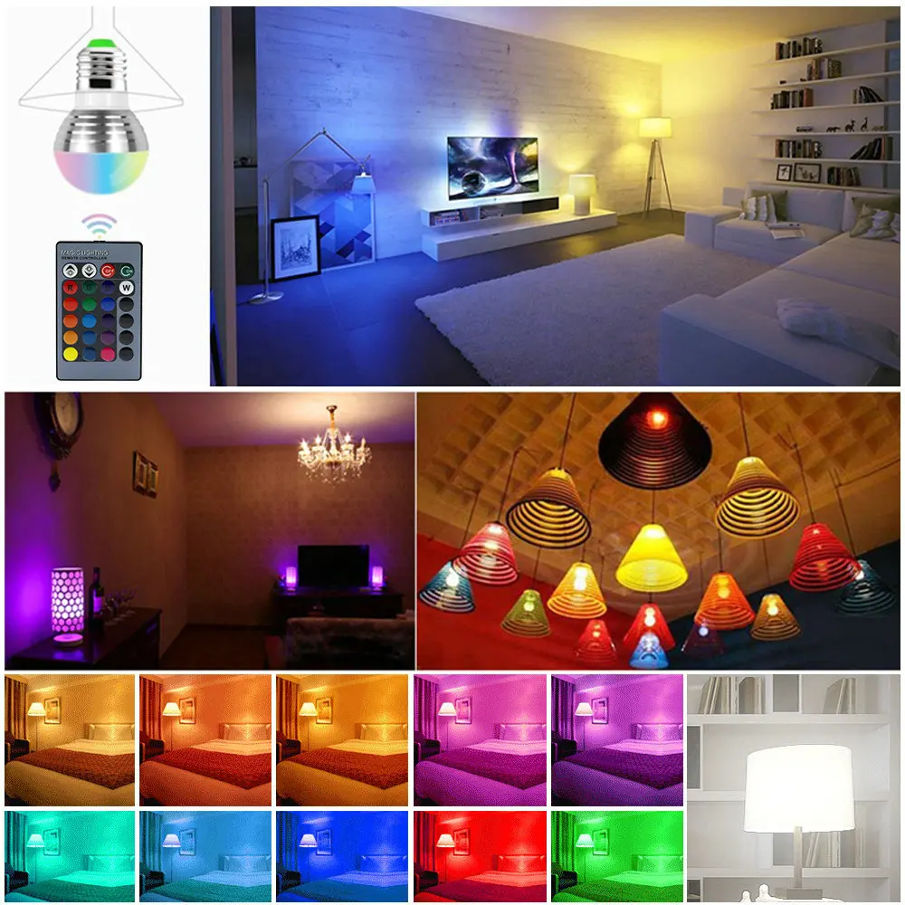Цветная(RGB светодиодный лампы E27 E14 GU10 волшебный Светильник лампы 110V 220V 16 Цвет меняющийся светодиодный сценические лампы RGB Светодиодный точечный светильник+ 24-кнопочный ИК-пульт дистанционного управления Управление