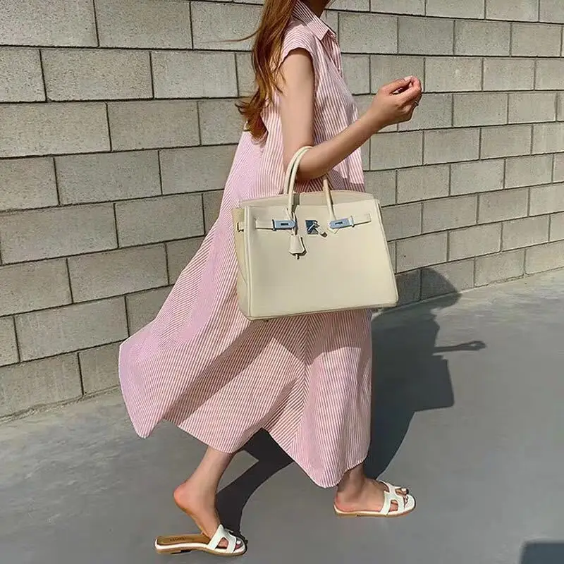 

Colorfaith New 2021 Women Spring Summer Shirt Dress Multi Colors Casual Sleeveless Striped Oversize Lace Up Long Dress