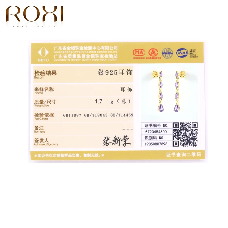 

ROXI Drop Zircon Earrings For Women Pendientes Plata 925 Ear Piercing Clip Earrings Jewelry For Party Wedding Fine Jewelry Gift