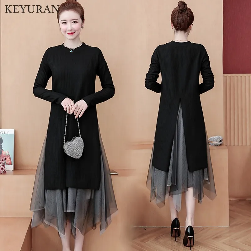 Женский комплект из 2 предметов элегантный пуловер и платье свитер сетчатая
