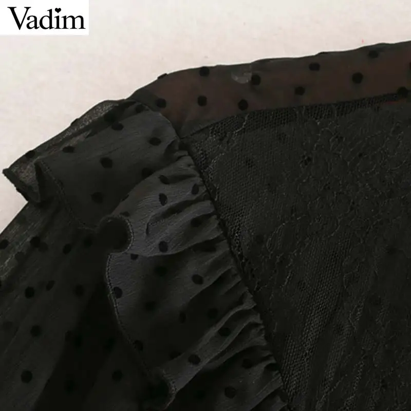 Vadim womem Элегантная черная блузка с оборками прозрачная плиссированная нестандартная рубашка с длинными рукавами женские прозрачные шикарные топы LB513
