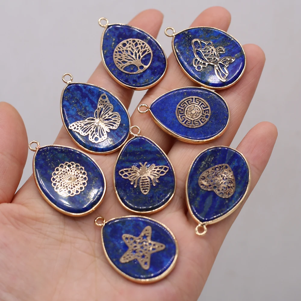 

2021New Natural Semi-precious Stone Drop-shaped Lapis Lazuli Gold-plated Pendant Making FashionNecklace Jewelry Accessories Gift