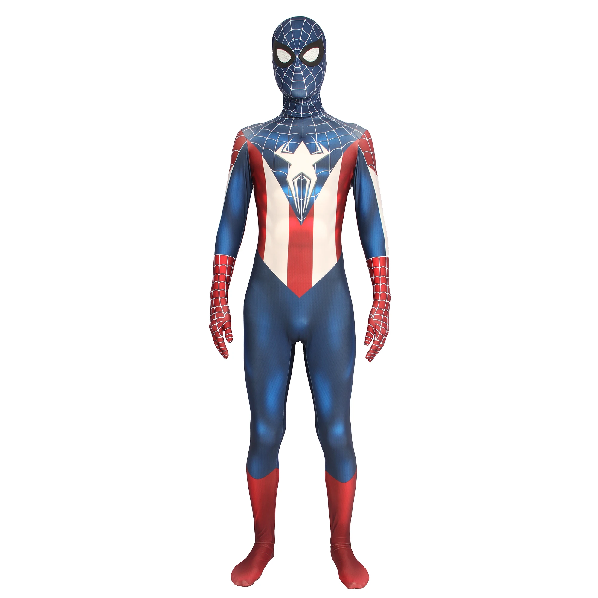 

High Quality Spider Costumes America Team Leader Zentai Suits Halloween Costume Bodysuits For Kids Adults Jumpsuits