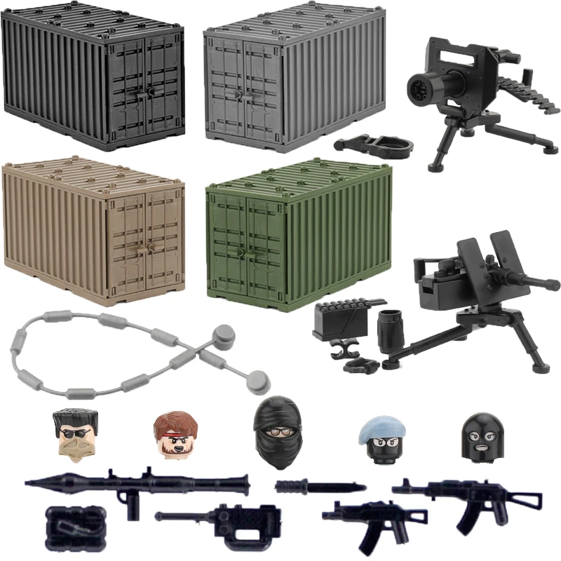 

Military Container Weapon Box Building Block Special Forces Villain Gangster Figures Accessories Heavy Machine Gun Toy Set D320