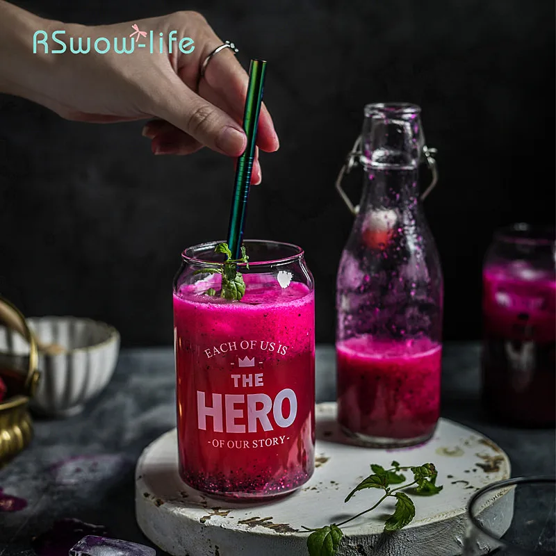 Термостойкая стеклянная чашка с надписью в скандинавском стиле для сока