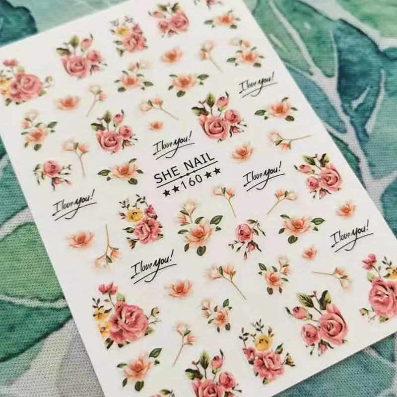 

Newest Pink Flower Design 3D Self Adhesive Back Glue Decal Slider DIY Decorations Tips Nail Stickers SHE 160