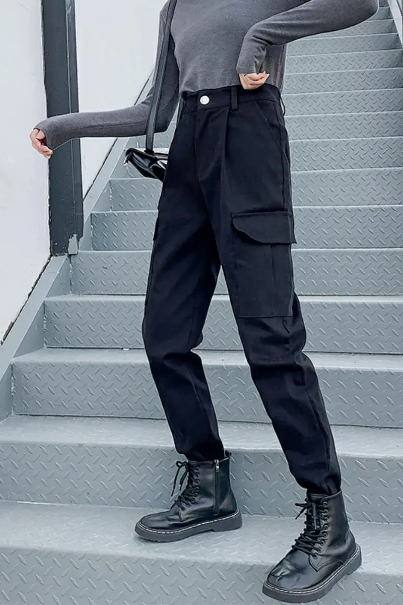 

Cargo Pants For Women Femme Black Pockets Trousers 2020 High Waist Sweatpants Streetwear Fall Spring Casual Pant Bottom P9378