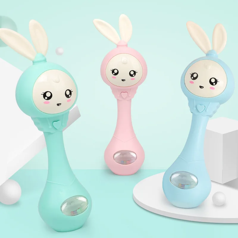 

Baby Music Flashing Rattle Toys Rabbit Teether Hand Bells Newborn Appease Early Educational Toy Gift For 0-12 Months Baby