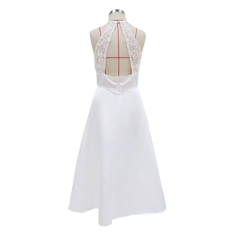 

White Summer Dress Women 2021 Elegant Wedding Bridesmaid Formal Party Dress Casual Lace Halter Solid Office Midi Dresses
