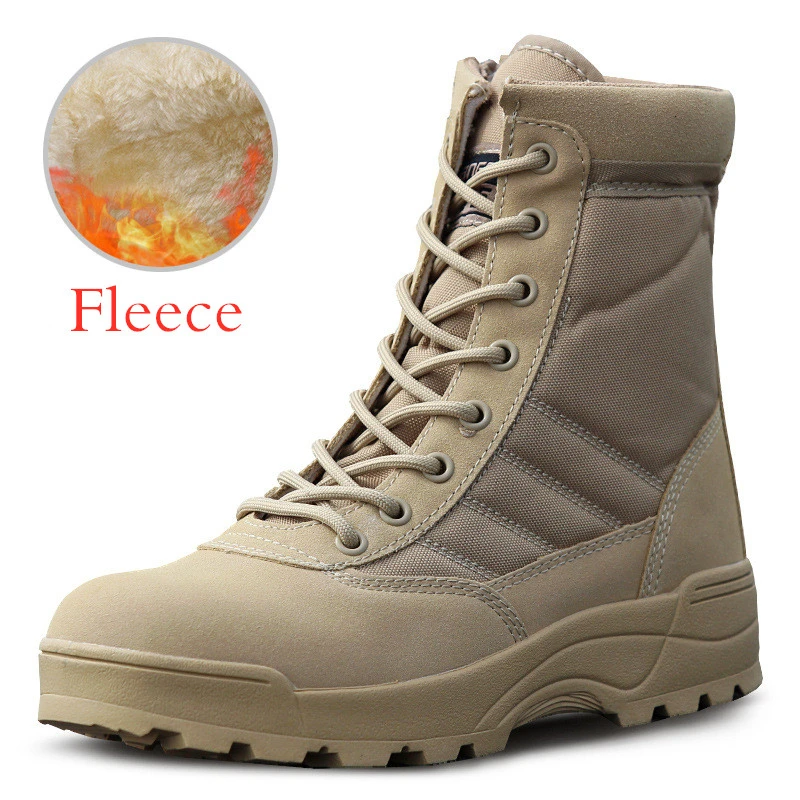 Fleece Sand Мужские и женские зимние толстый теплый флис, ботинки для походов, военных фанатов, тактические тренировочные ботинки - Цвет: Fleece Sand