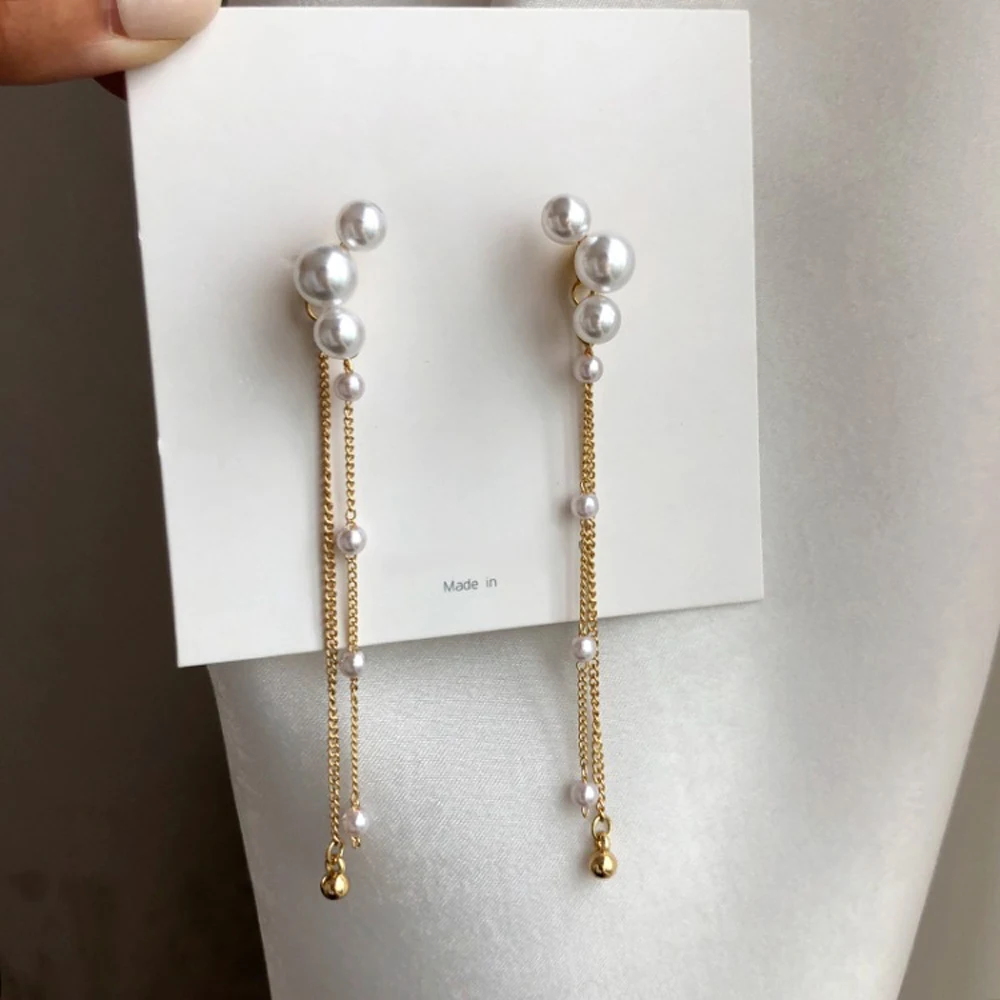 

Han Edition Stud Earrings Fashion Personality Creative Design Geometry Imitation Pearl Tassel Earrings Sell Like Hot Cakes