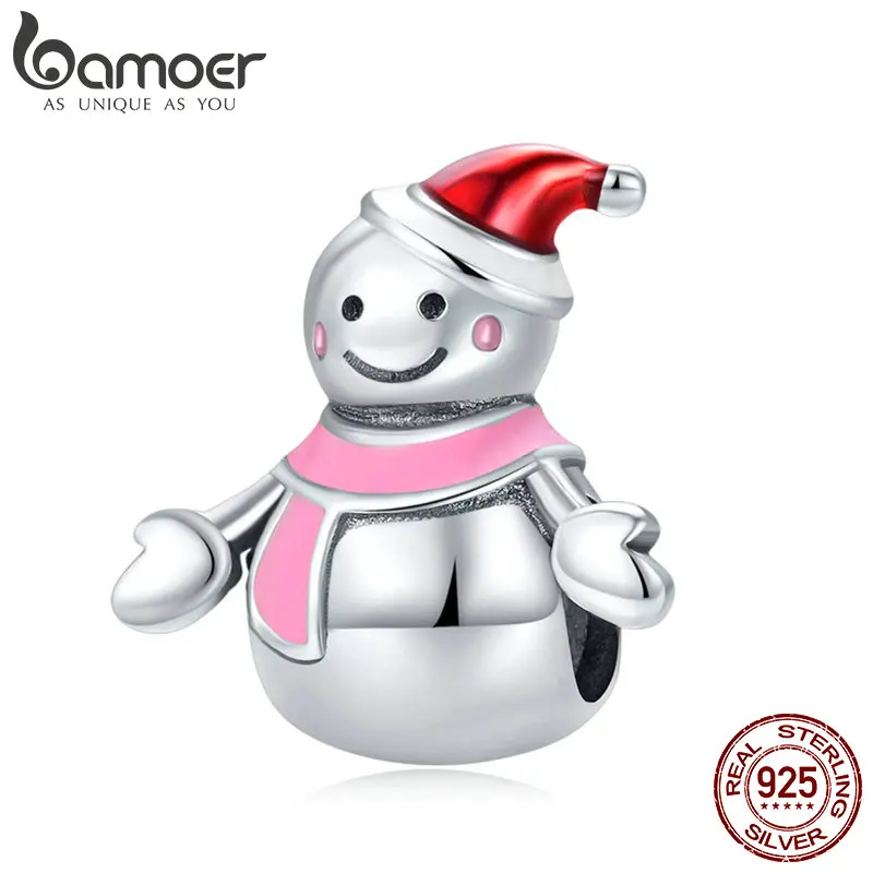 BAMOER, подлинные 925 пробы, серебряные, Miss Snowman, красные и розовые эмалированные подвески, подходят для браслетов и браслетов, сделай сам, изготовление ювелирных изделий SCC854