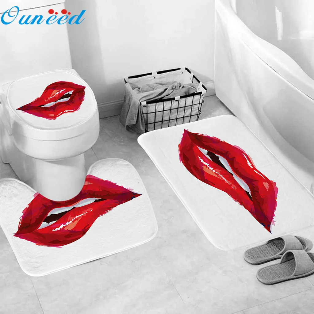 Ouneed 3 шт./компл. сексуальный коврик для ванной с принтом губ тигра бабочки