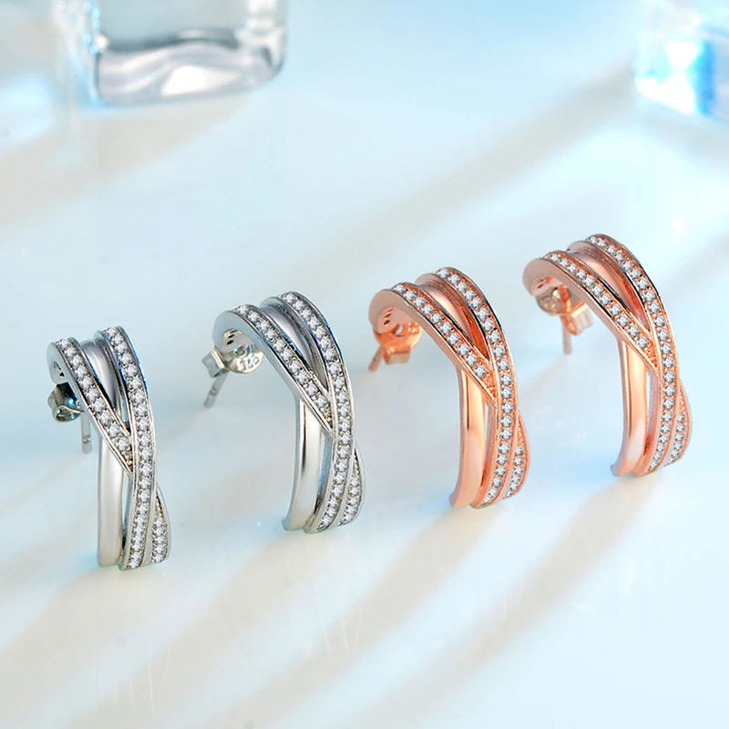 Женские серьги гвоздики из стерлингового серебра 925 пробы с прозрачными