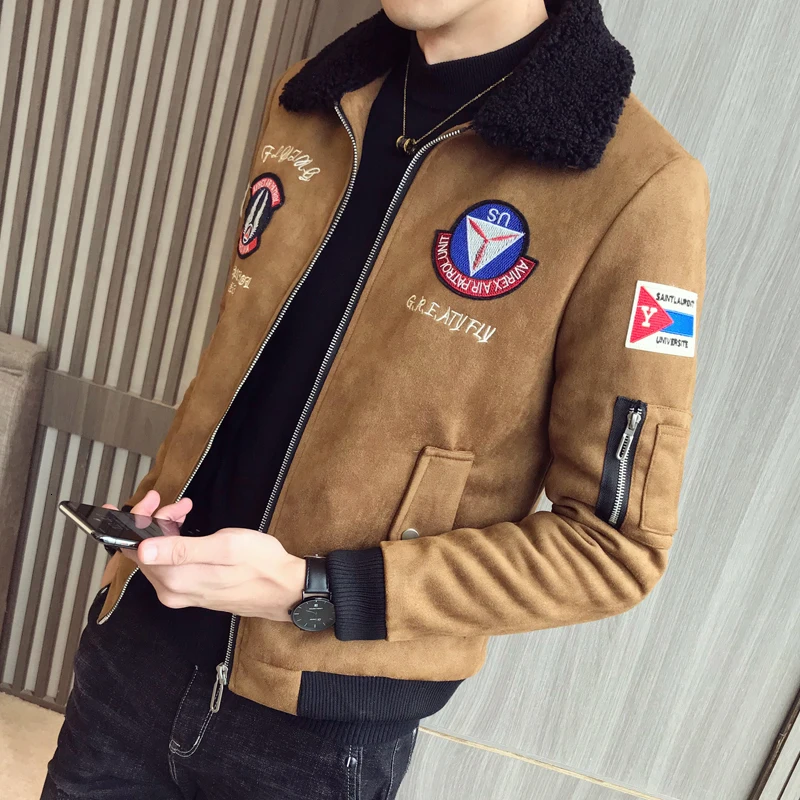 Мужская куртка из искусственной кожи с меховым отворотом|Куртки искуственной