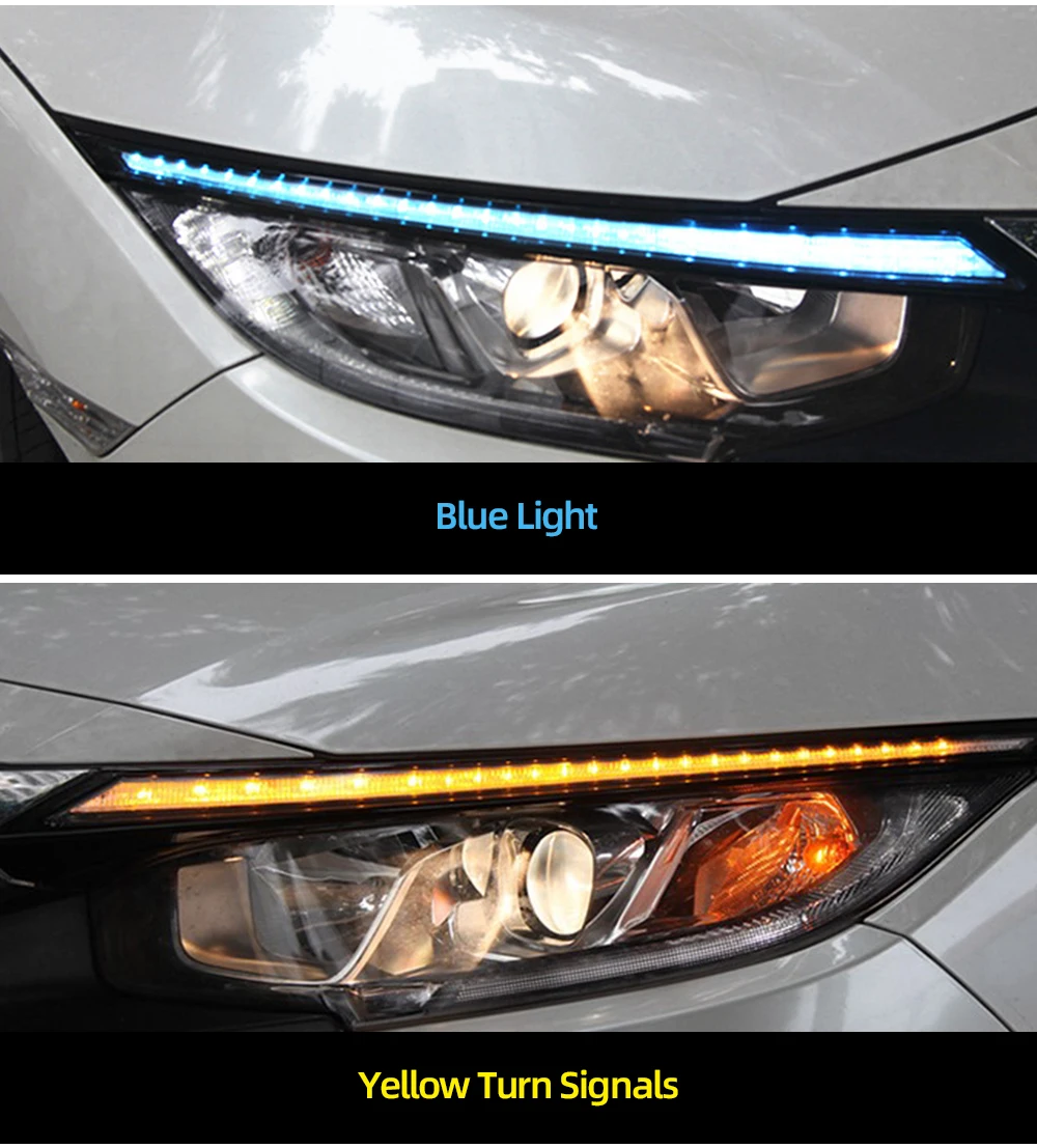 2 шт. для Honda Civic Blink светодиодный светильник на голову для бровей, дневной ходовой светильник, DRL с желтым сигналом