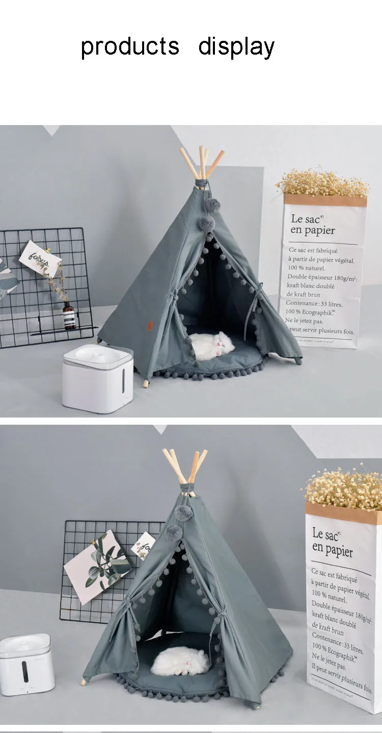 Pet House Cute dog tent outside tent House Kennels Washable Tent Puppy Cat Indoor Outdoor Portable Teepee Mat 2 Styles