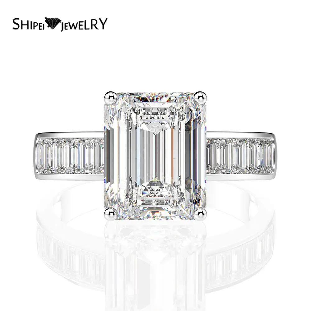 

Shipei Fashion 925 Sterling Silver White Emerald Greated Moissanite Gemstone Wedding Fine Jewelry Engagement White Gold Rings