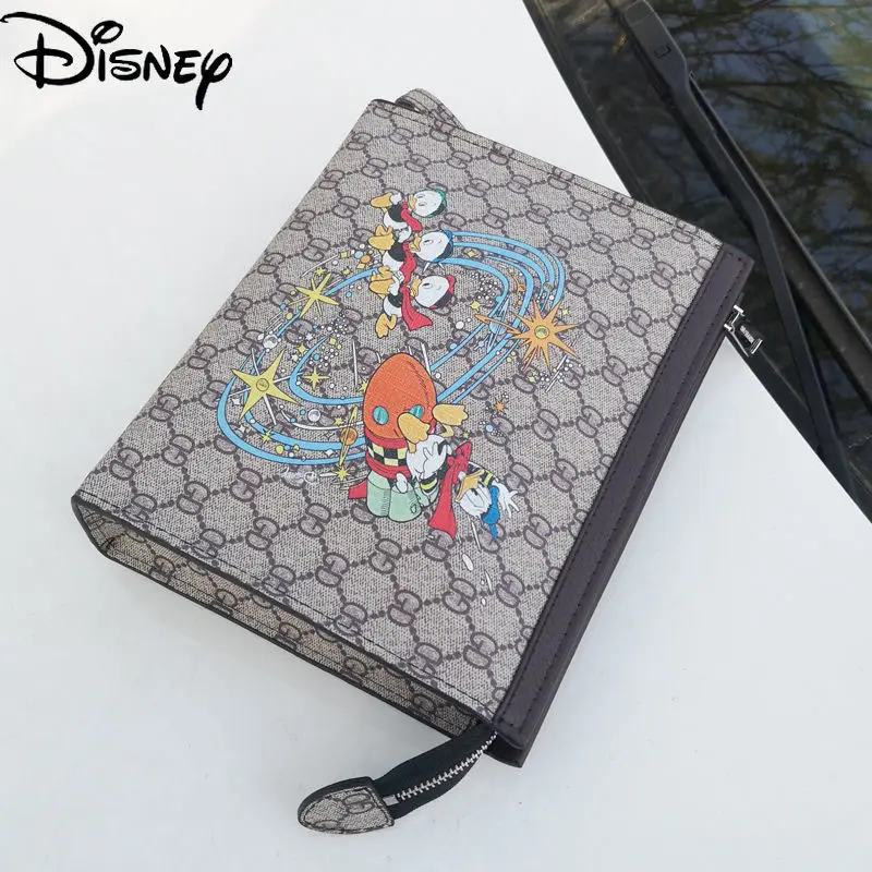 

Disney Men's Fashion Trend Cute Cartoon Donald Duck Print Clutch Simple Retro Casual Zipper Small Square Bag