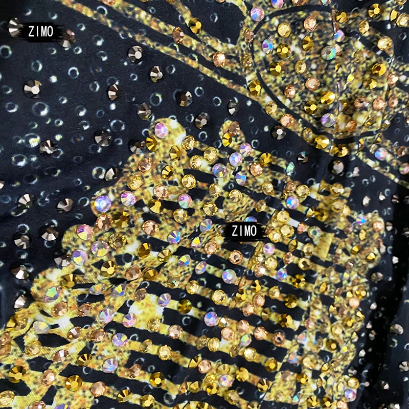 Gold Fringes Epaulet Rhinestones Jumpsuit Women Jazz Dance Stretch Bodysuit Outfit Evening Show One piece Sexy Costume club Wear