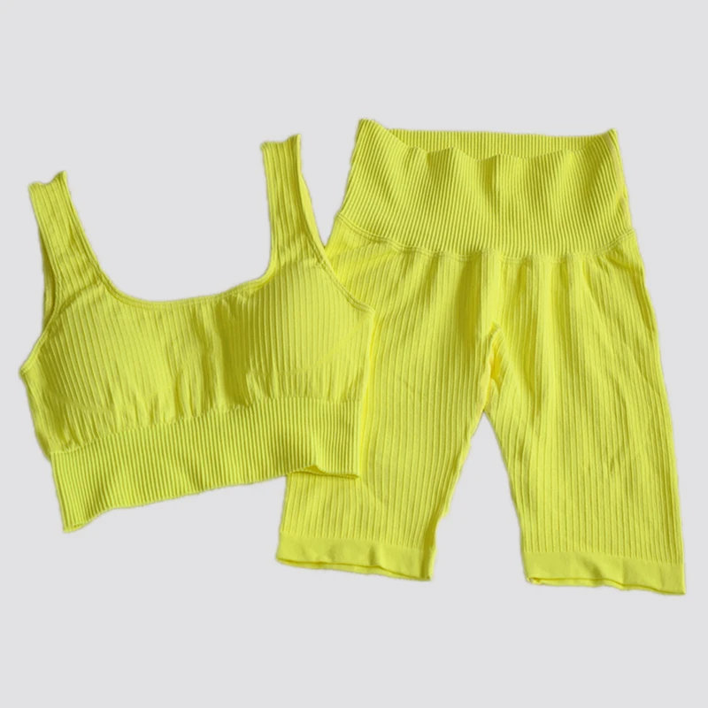 

Летние бесшовные Йога Комплект для Женщин Тренажерный Зал Фитнес Спортивная одежда для йоги одежда женский тренировки Леггинсы и топ для з...