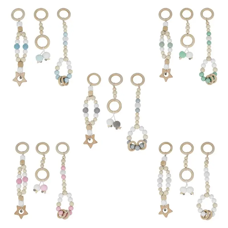 

3 Pcs/set Baby Teether Wooden Chew Chain Newborn Bracelet Wood Rattle Toy