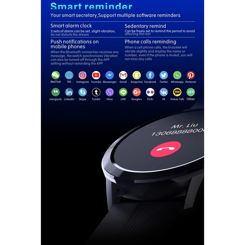 Смарт-часы свяжитесь Экран Bluetooth хэндс-фри для мужчин женщин фитнес трекер