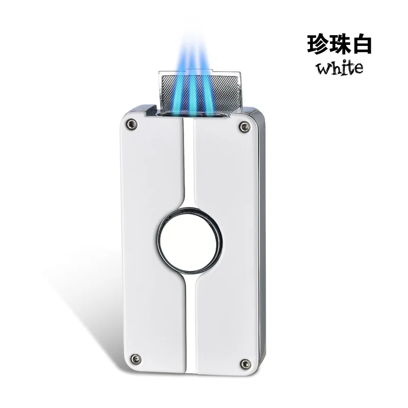 

Metal Triple Torch Jet Lighter Turbo Pipe Lighter With Cigar Cutter Butane Gas Windproof Flame Lighter Cigarette Gadgets For Men