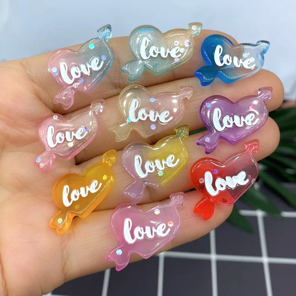 

20Pcs Resin Love Confetti Gradient Color Flatback Cabochon Embellishments for Scrapbooking Decor Craft DIY Hair Bows Accessories