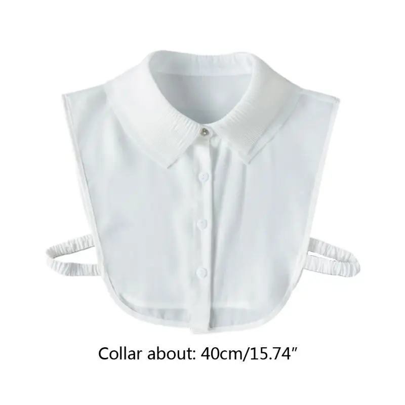 

Womens Layered Wrinkled Chiffon Lapel Fake Collar Rhinestone Button Half Shirt