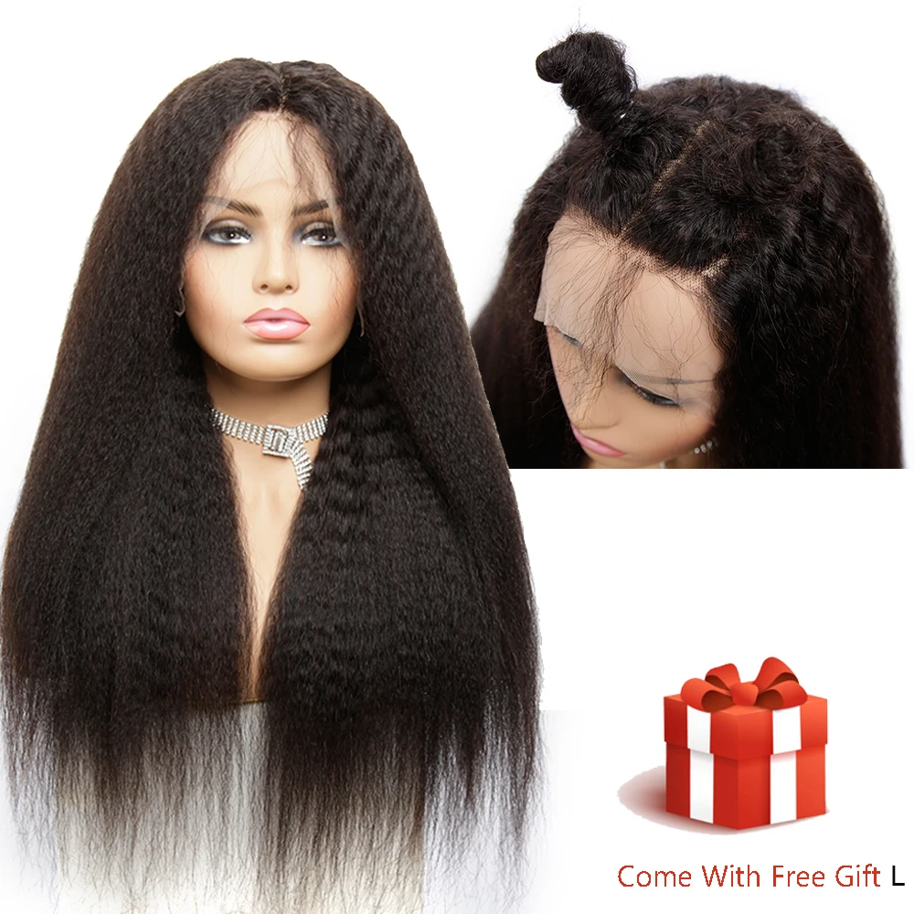 13x4 бразильские волосы Remy кудрявый прямой парик натуральные черные на кружеве