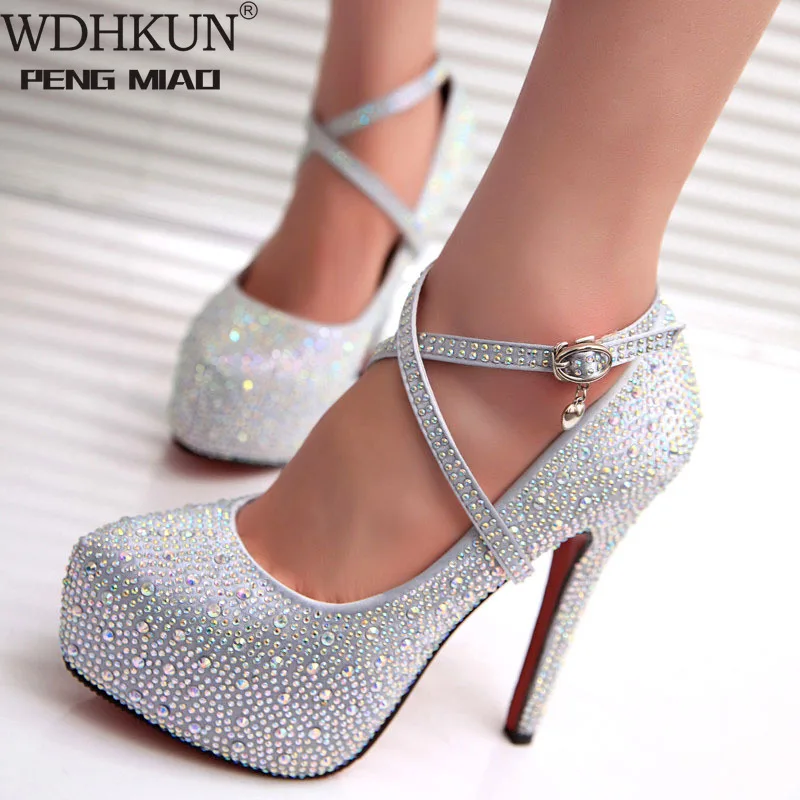 

Crystal Pumps Women Shoes Platform High Heels Wedding Shoes Bride Red Silver Platform High Heels Ladies Shoes Woman Sandals 2020