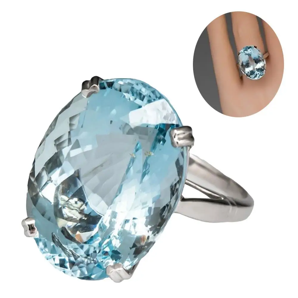 Модное обручальное женское кольцо в форме гусиного яйца овальное синее с камнем