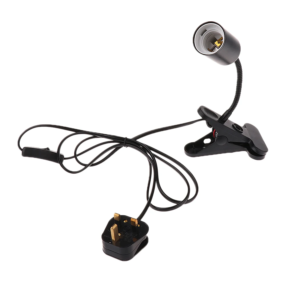Reptile Basking Lamp Holder UVA/UVB Light Bulb E27 Socket Can Clip on Terrarium Vivarium UK Plug Black - 220V |