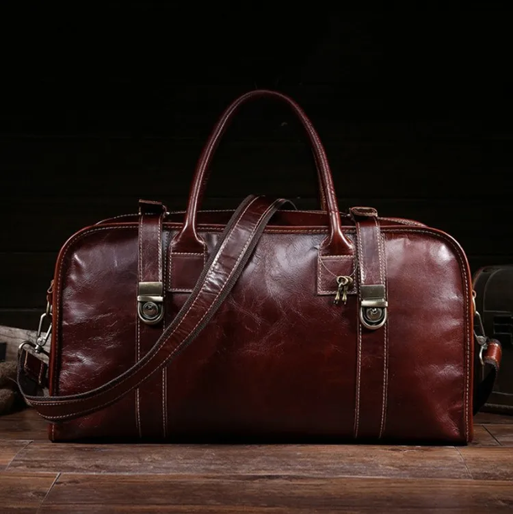 Men's Leather Handbags Vintage cow Leather Luggage Business Bag