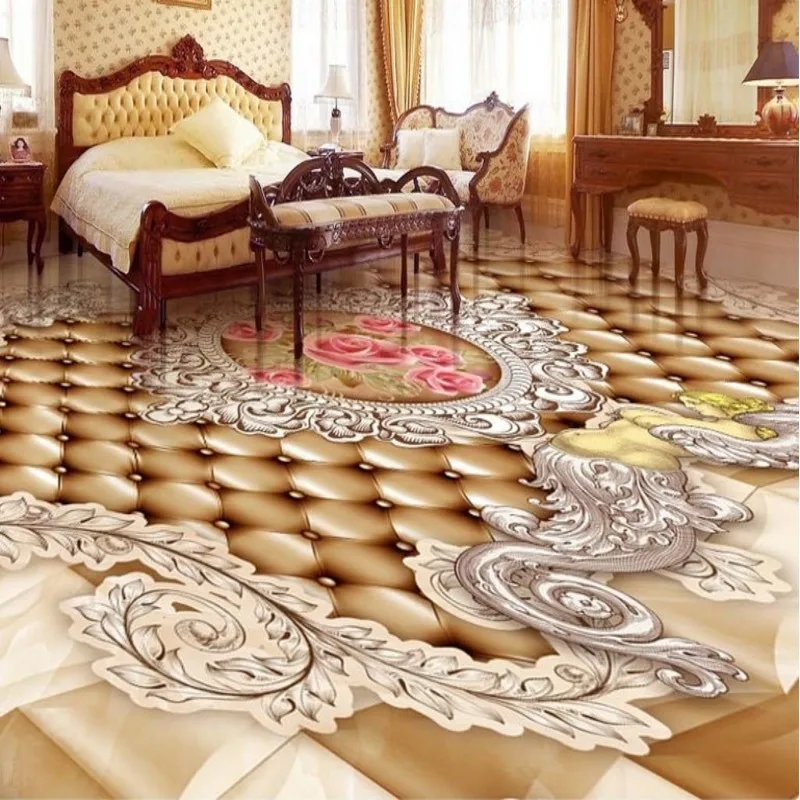 

BEIBEHANG Large custom flooring high-definition European lattice angel rose bathroom 3d tiles decorative painting living room