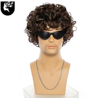 men cool short curly synthetic wigs dark brown wig male natural hair heat resistant breathable for daily cosplay your beauty