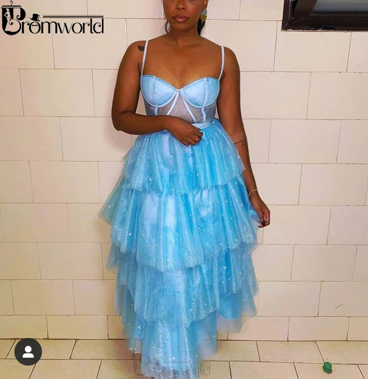 

Светильник-Голубые Выпускные платья 2021 блестящие вечерние Макси милое длинное платье на бретелях для выпускного вечера платья для вечерин...