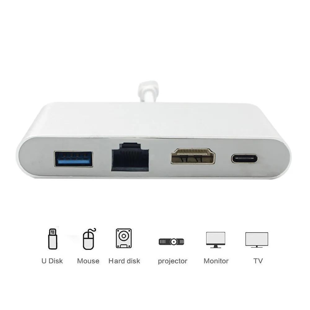 Концентратор type C с 4K+ гигабитный Ethernet мини-порт дисплея USB 3,0 Расширение компьютерного интерфейса для MacBook для Chromebook