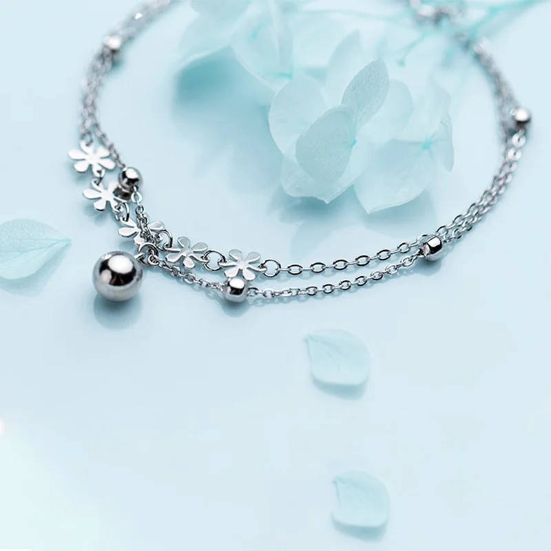 Ножная цепочка простой двухэтажный ножной браслет из стерлингового серебра 925