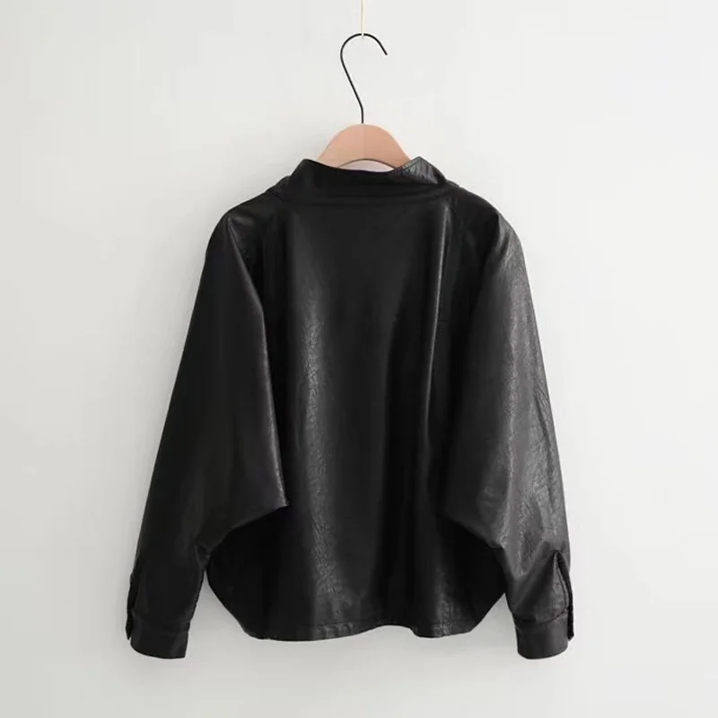 

2020 Women Faux Leather Jacket Autumn Oversized Jacket Women's Short Design Loose Pu Motorbike Leather Coat High Street Jackets