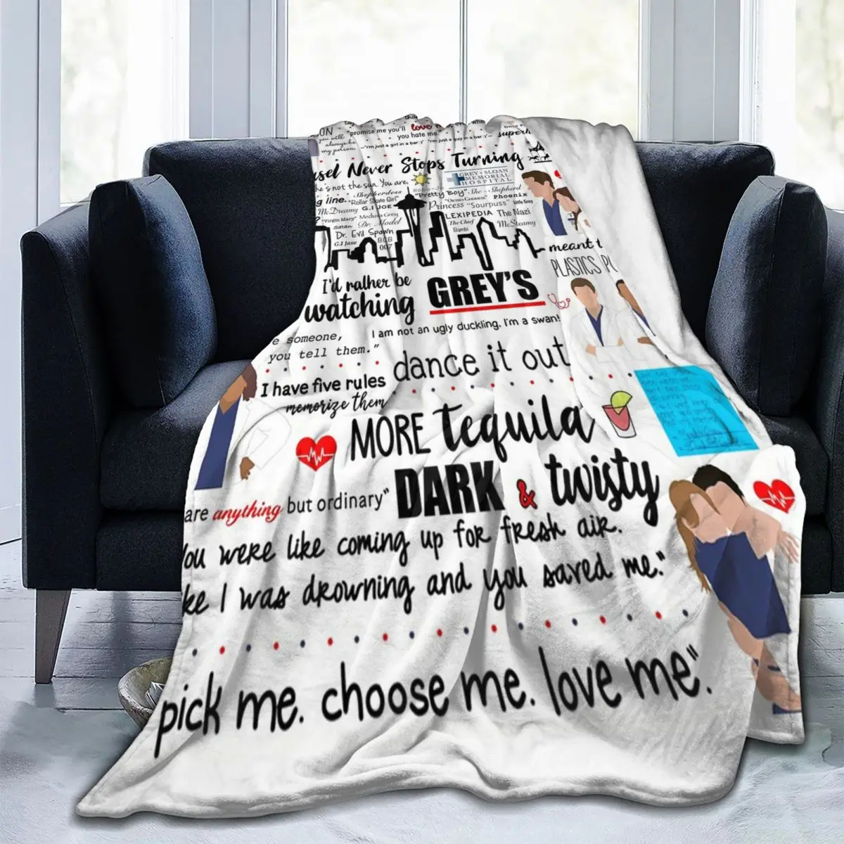 

Living Room Decor Greys Anatomy Quote Throw Blanket Gifts For Mom Dad Daughter Fluffy Anti-pilling Flannel Blankets and Throws