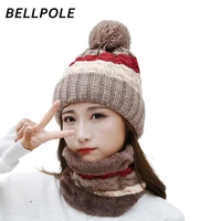 2021 new bellpole winter knitted beanies hats women men russia thick warm knitted hat ski cap neck warmer outdoor riding sets