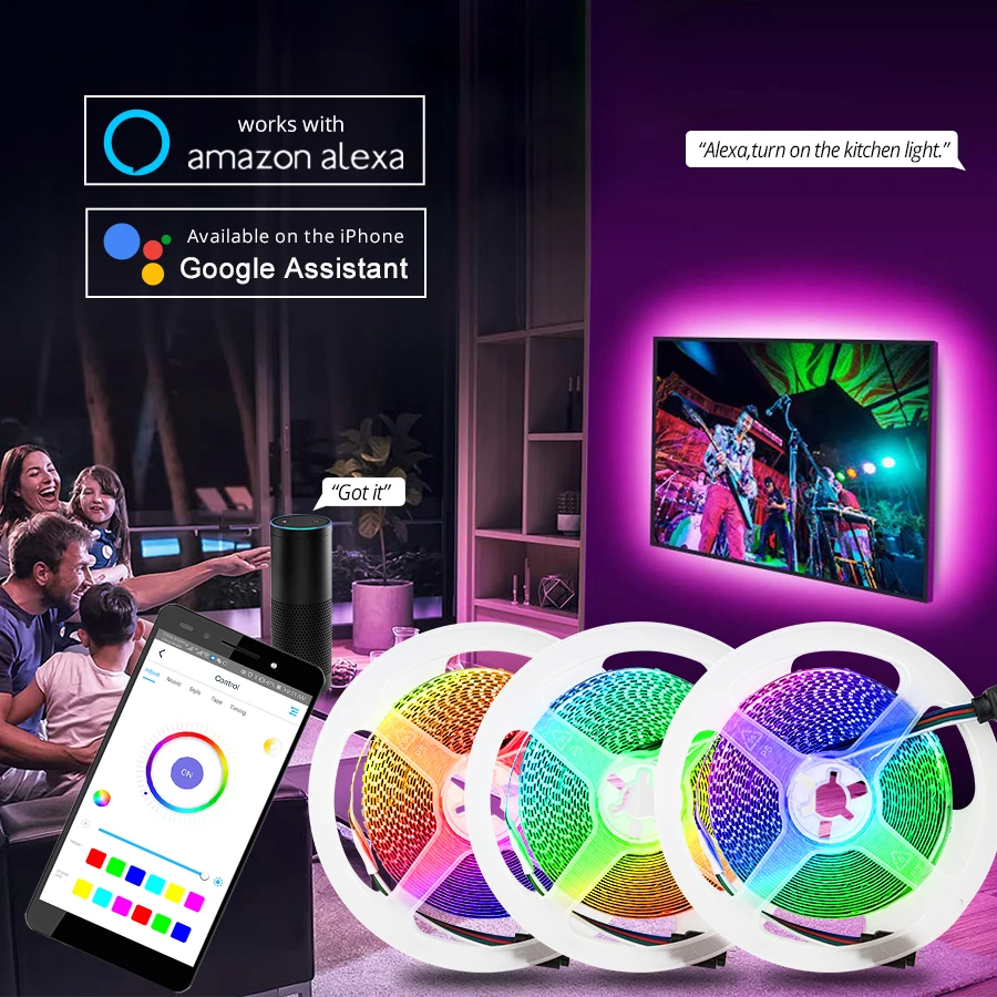 EeeToo умный Wifi светодиодный светильник 5 м RGB лента дидиодная неоновая лента Tira fita 12 В интеллектуальная гибкая светодиодная лента светильник Wifi