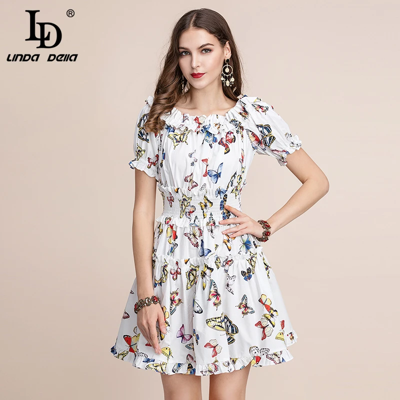 LD LINDA делла модное летнее Короткое платье женское с вырезом лодочкой эластичная